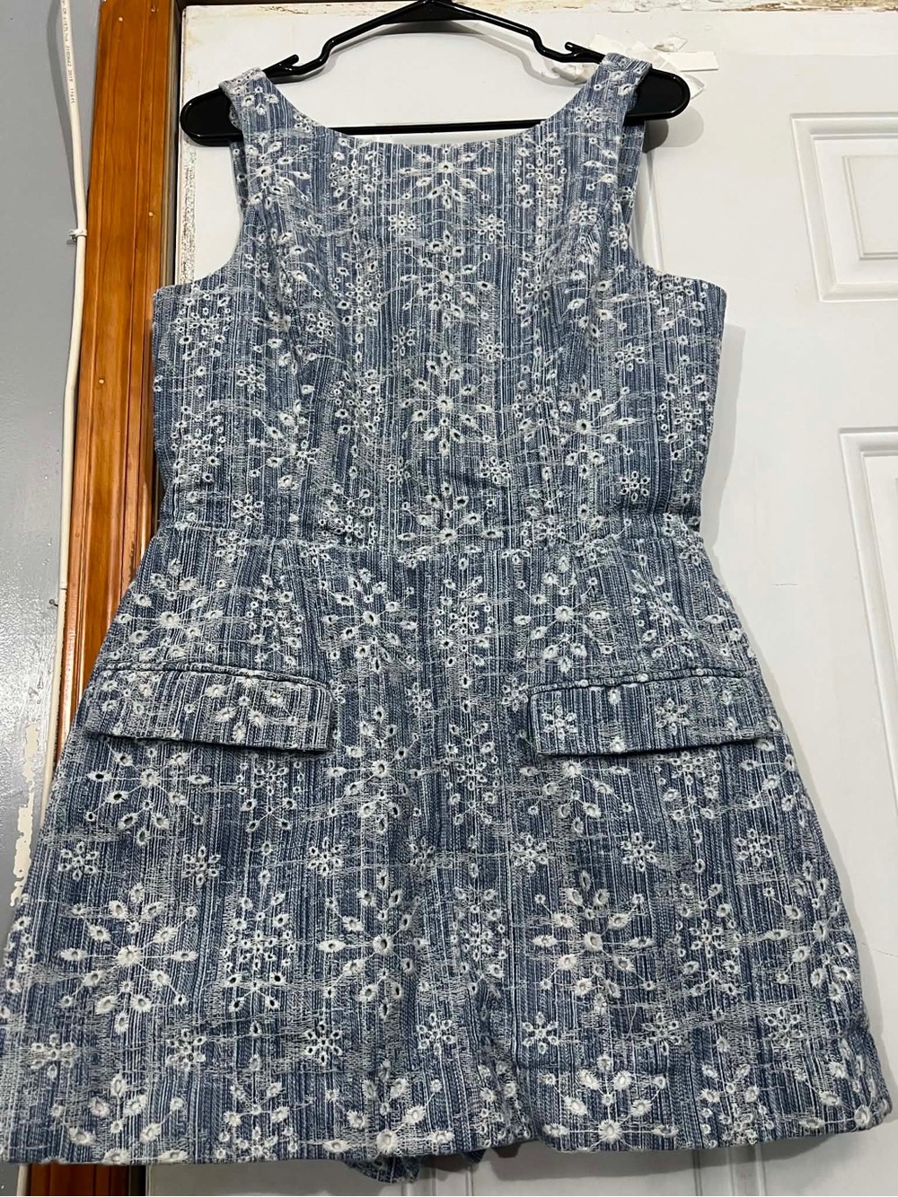 Amanda Uprichard Blue Floral Embroidered Mini Romper Dress Size Large